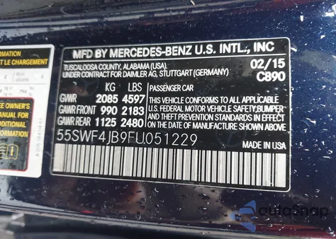 2015 Mercedes-Benz C 300 from USA, damaged, VIN 55SWF4JB9FU051229